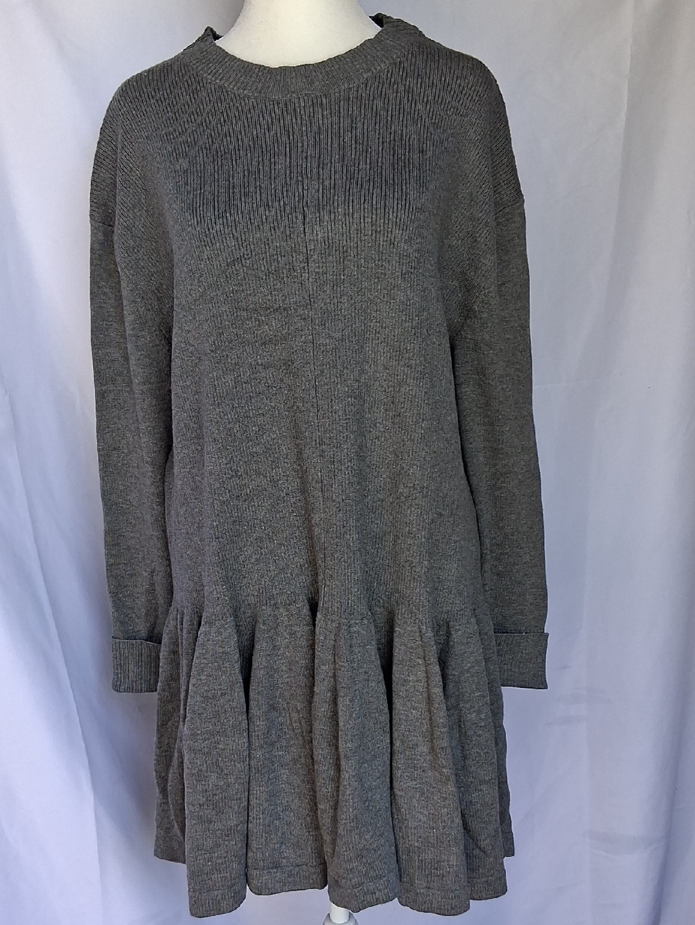 Free People Gray Ribbed Knit Long Sleeve Dress S